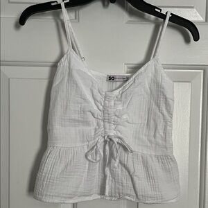 SO Women's White Ruched Peplum Top